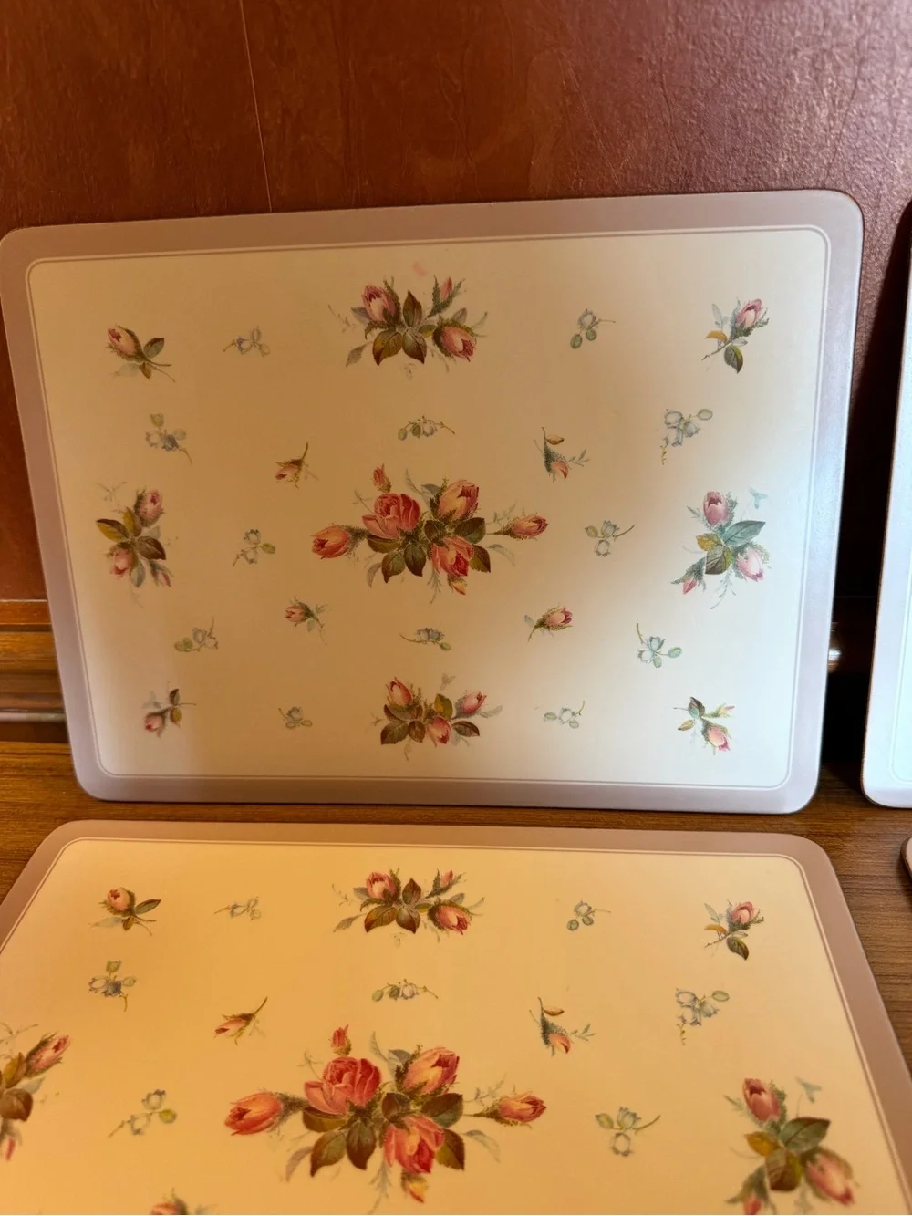 VTG Pimpernel Rosebud Placemats Set of 4 Cork Back Hardboard Pink English Rose